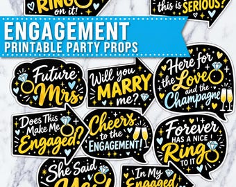 Engagement Party Photo Booth Props Printable, 20 Engagement Signs, She Said Yes, Future Mrs & Mr, Wedding Party Props, (Digital Download)