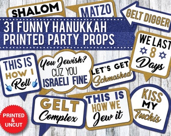 31 Funny Hanukkah Holiday PRINTED & UNCUT Party Photo Booth Props,  Menorah, Jew Holiday, Hebrew