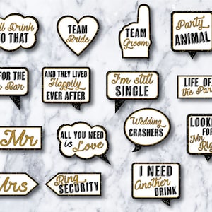 Black and Gold Wedding Photo Booth Props: 30 Printable Signs (Instant Download) image 2