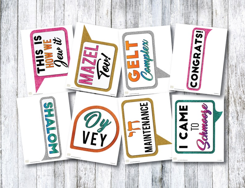 30 Funny Bat Mitzvah Props, PRINTED & UNCUT, Jewish Props, Hebrew, 13th Girl Birthday image 4