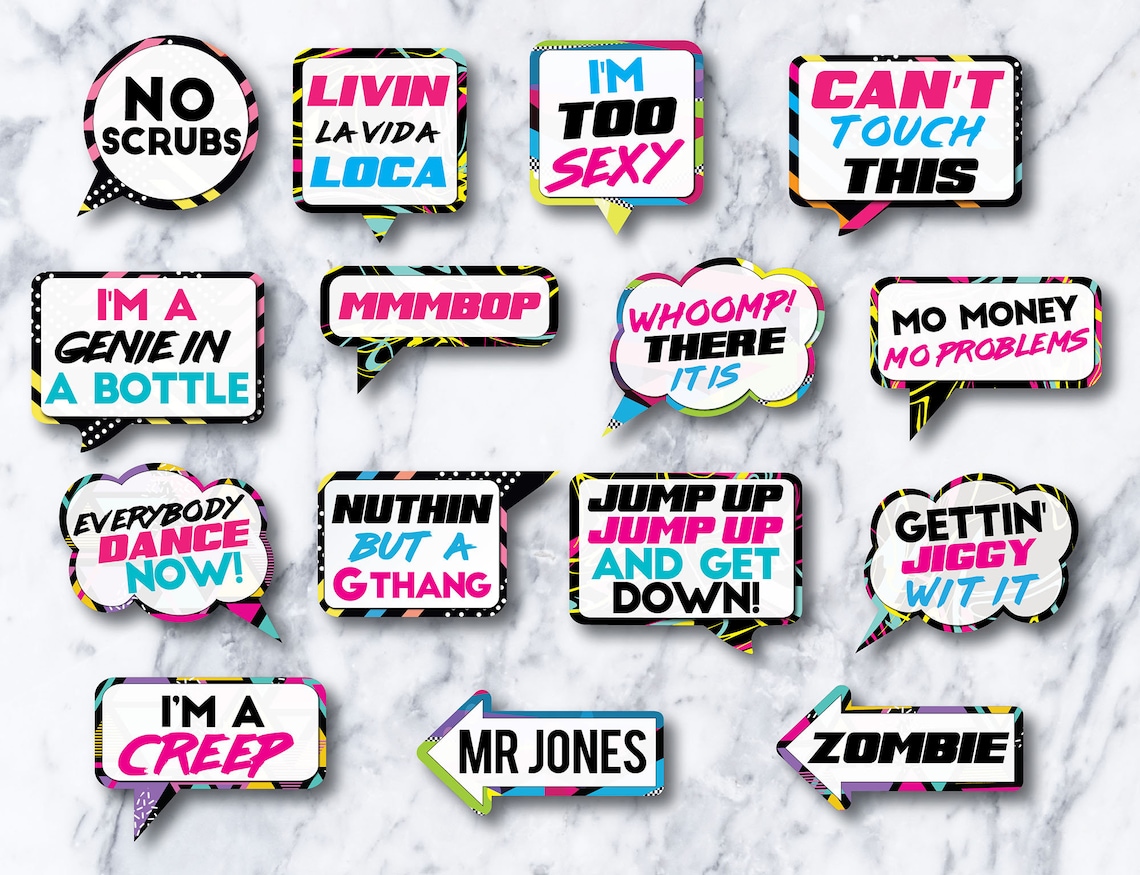 90's Printable Party Photo Booth Props Signs INSTANT - Etsy España