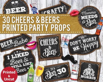Cheers and Beers Photo Booth Props: Adult Drinking Party (Printed & Uncut)