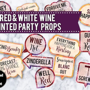 Wine Photo Booth Props: 31 Printed Party Signs (Uncut)