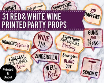 Wine Photo Booth Props: 31 Printed Party Signs (Uncut)