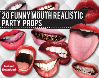 20 Lips Photo Booth PRINTABLE Props, Funny Mouth Realistic Party Props, Printable Props,  Lips, Printable Wedding props, ZOOM PROPS