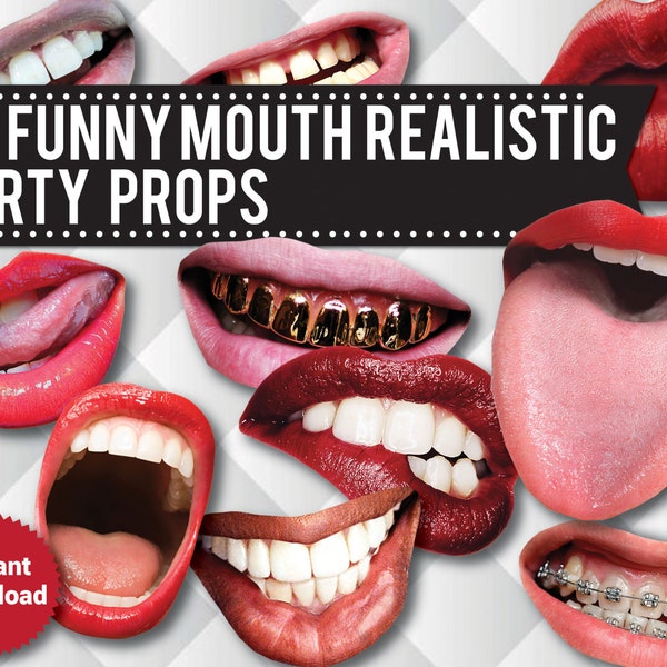 20 Lips Photo Booth PRINTABLE Props, Funny Mouth Realistic Party Props, Printable Props,  Lips, Printable Wedding props, ZOOM PROPS