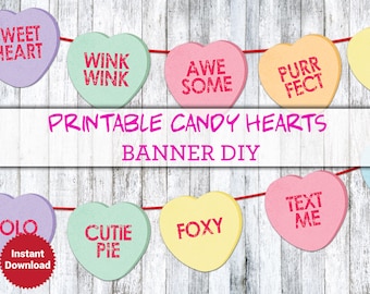 Candy Heart Banner: Valentine's Day DIY Printables (Digital Download)