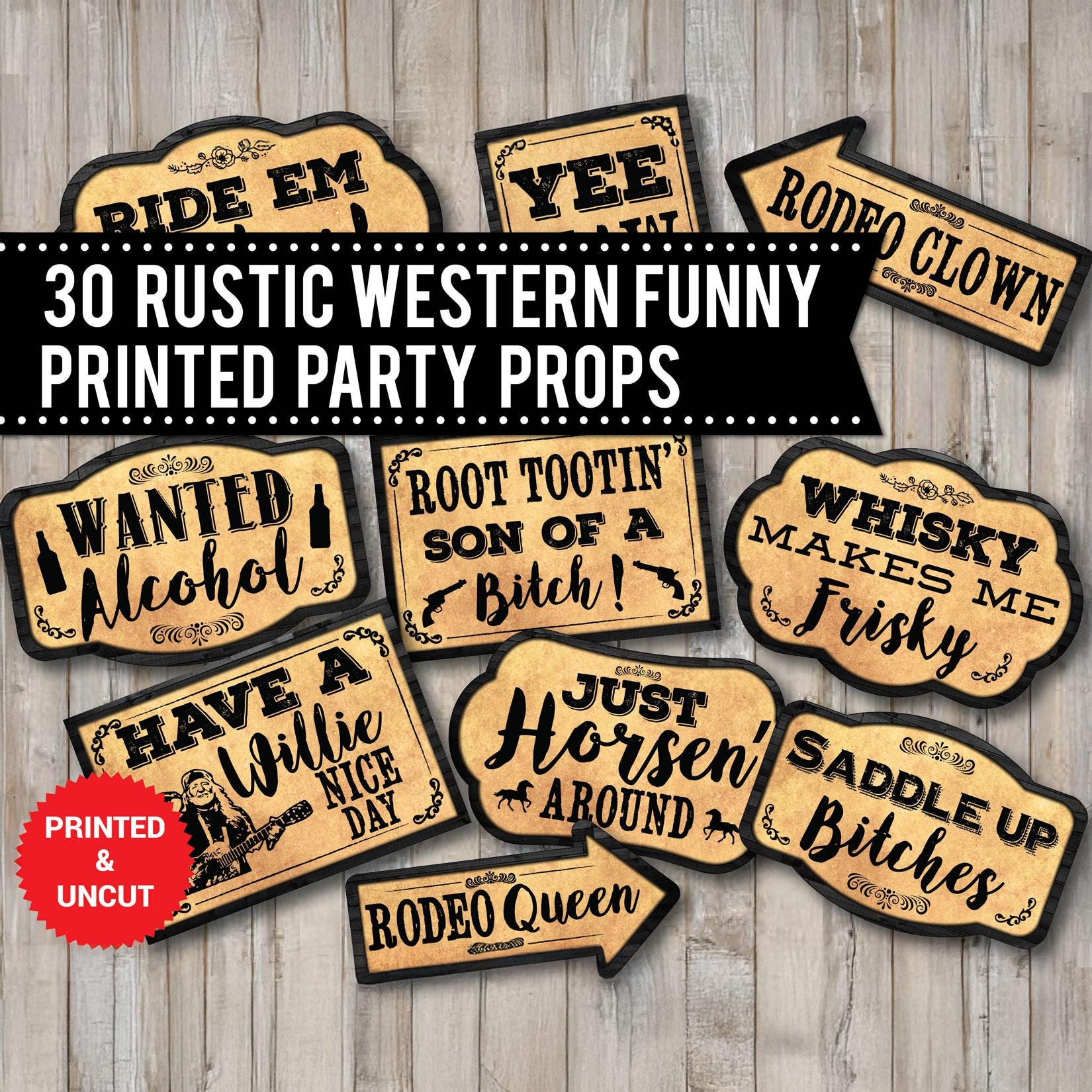 30 Rustic Western Photo Booth Props: Cowboy Wedding (Printed & Uncut)