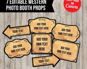 Editable Western Photo Booth Props: Hoedown Rodeo Party (Canva, Adobe Online - PDF Download)