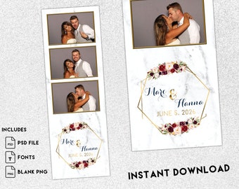 Wedding Photo Booth Template: Burgundy Floral Design (PSD File)