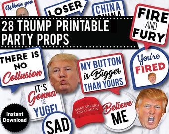 28 Trump PRINTABLE Party Photo Booth Props, Trump Props, Funny props, political,  trump party, trump photo props - INSTANT DOWNLOAD