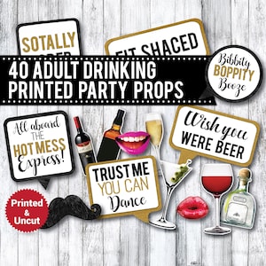 Accesorios para fotomatón de bebidas para adultos: 40 accesorios impresos para fiestas