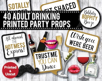 Adult Drinking Photo Booth Props: 40 Printed Party Props