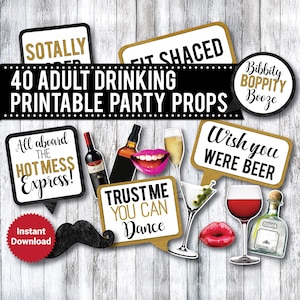 40 PRINTABLE Adult Drinking Photo Booth Props, Liquor Photo Booth Props, 21st Birthday, Bachelorette party, Beer props, speech bubbles