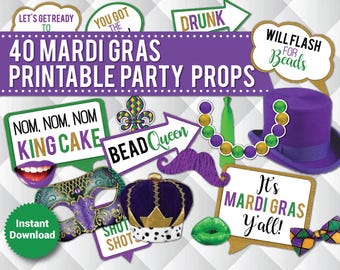 Mardi Gras Photo Booth Props: Printable DIY Party Decor (PDF Download)