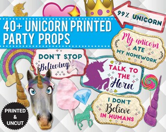 40+ Unicorn Party ZOOM Props PRINTED & UNCUT Props, Unicorn Props, Unicorn Horn, Unicorn Head, Rainbow, kids party