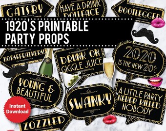 1920s Photo Booth Props: Roaring 20s, Gatsby Party (Printable, Instant Download)