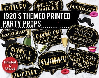 1920s Photo Booth Props: Gatsby Party Decorations (Printed & Uncut)
