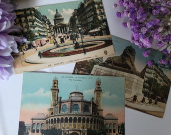 3 Postales antiguas de París, Efímera, Vintage, Filatelia, Filatelia, Sellos postales, Scrapbooking, Diario