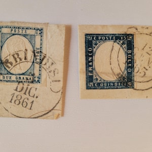 1861/1863 estampado en papel 2 sellos antiguos Italia, Italia, Filatelia, Filatelia, Sellos postales, Rey Víctor Manuel II