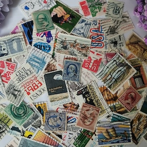 Más de 100 sellos postales vintage de EE. UU., Estampados, Filatelia, Filatelia, Sellos postales, Scrapbooking, Diario, Diario basura