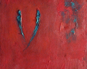 SOULMATE Art ORIGINAL Abstract Red Turquoise - Ready to Hang 14x11 Fine Art by BenWill