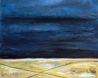 Abstract Landscape Painting Yellow Gray Art CROSSROADS II 48x36 by BenWill