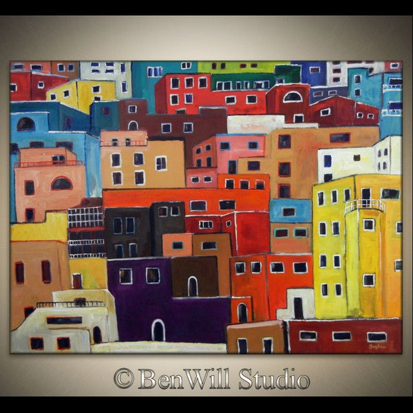 LARGE Oil Painting Wall Art COLORFUL Original MODERN Abstract Art on Canvas - Huge Bright Colored 54x40 by BenWill