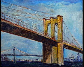 Original Oil Painting Broklyn Bridge New York 30x24 Artwork by BenWill