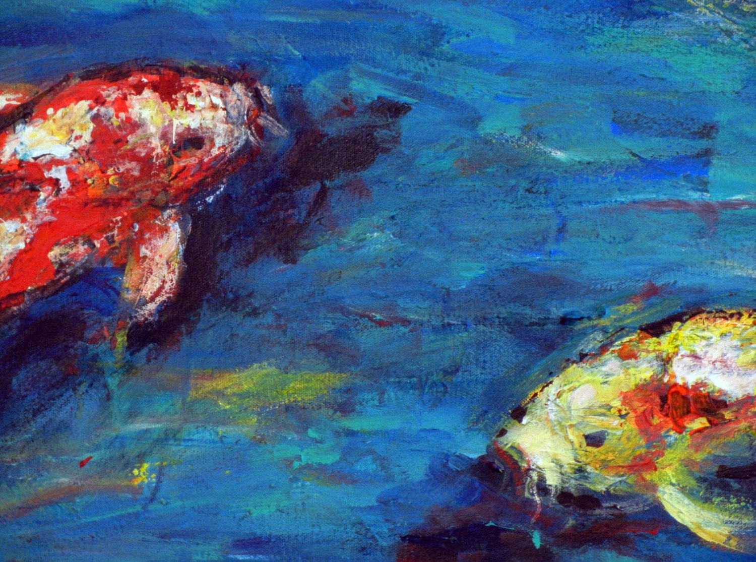 KOI Fish Painting LARGE Colorful Painting Koi Art 24x18