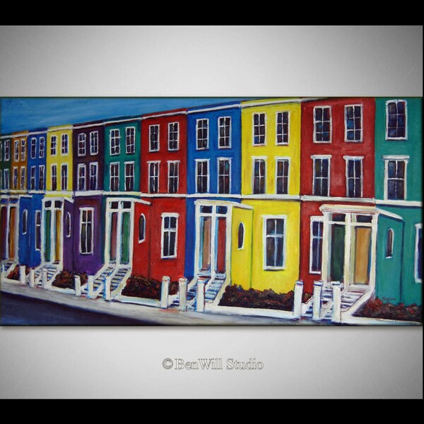 Huge Colorful Modern Art Painting Notting Hill LONDON England - 54 x 30 - ORIGINAL Artwork by BenWill