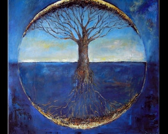 Albero astratto ENORME Pittura Arte ORIGINALE - Albero blu della vita - Pittura moderna Arte dell'albero - Opera d'arte originale di BenWill