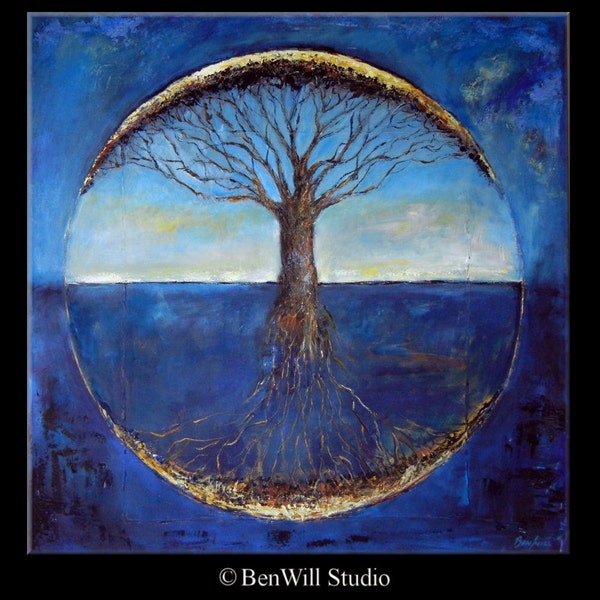 Abstract Tree HUGE Painting ORIGINAL Art - Blue Tree of Life - Modern Painting Tree Art - Original Artwork by BenWill