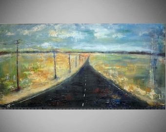 Abstract Modern Road Oil Painting HighwayArt 48x24 by BenWill