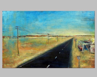 HIGHWAY Abstract Modern Oil Painting Route 66 ORIGINAL Southwestern Art 48x30 by BenWill