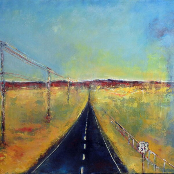 HIGHWAY Abstract Modern Oil Painting Route 66 ORIGINAL Southwestern Art 36x24 by BenWill