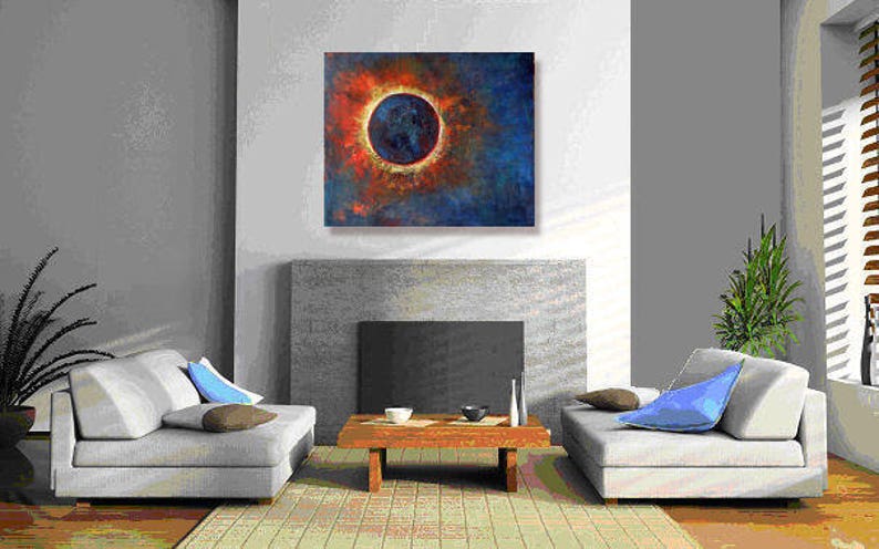 Solar Eclipse Abstract Painting Original art Sun Moon on | Etsy