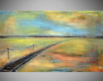 Abstract Modern Railroad Tracks Oil Painting Art 40x24 by BenWill