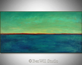 TURQUOISE Red Horizon Art Abstract Expressionist Contemporary Art ORIGINAL Painting - Made to Order by BenWill