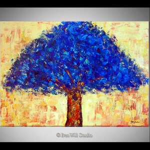 Tree Oil Painting ORIGINAL Artwork - Blue Tree Art - Made to Order Ready to Hang  by BenWill