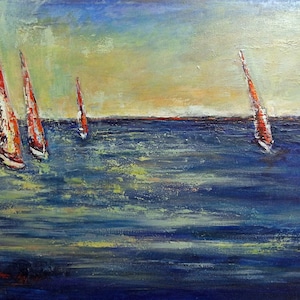 ORIGINAL Painting Sailboat Regatta Art Ocean Seascape Art Painting 74x36 by BenWill