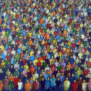 Abstract Modern Art Colorful Large Pop Art  Original Painting Anonymity Faces in the Crowd 48x36 by BenWill