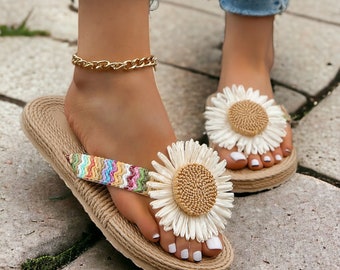 Sunflower Summer Flip Flops , Women Flip Flops ,Women Slippers ,Beach Flip Flops ,Women Shoes ,Flat Flip Flops ,Summer Shoes ,Summer Sandals