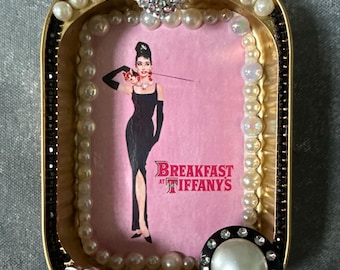 Breakfast at Tiffany’s -altar, shrine, tribute tin, Nicho. Movie star Icon Audrey Hepburn