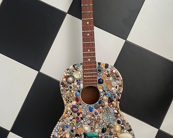 Jewel Encrusted Guitar Wall Art, Rhinestone Musical Decor