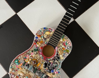 Jewel Encrusted UPCYCLED Guitar Wall Art: One-of-a-Kind Sparkle