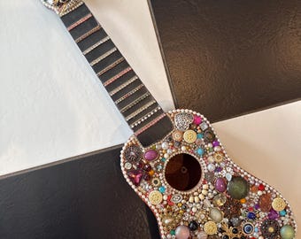 Jewel Encrusted Ukulele, One of a Kind Wall Art, Gift for Musician