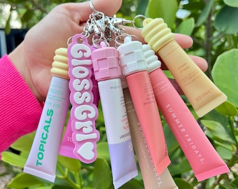Llavero GLOSSGRL para brillo de labios y bálsamo labial - Tapón de burbujas - Chap Cap - Chap Caddy - Portabrillo de labios