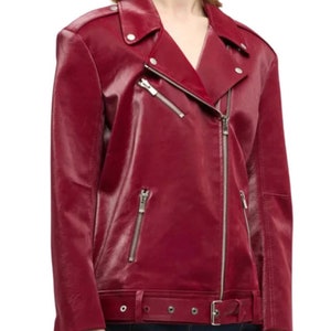 Maroon Biker Real Leather Jacket For Women