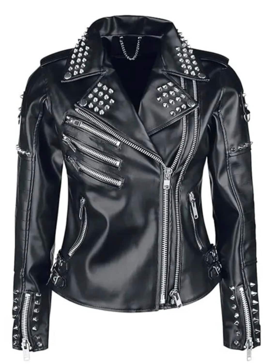 Multi Colored Studded Leather Jacket -81752 main image 1
